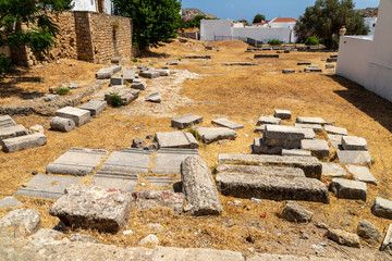 Ancient excavations in Lindos on Rhodes island, Greece