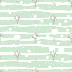 Seamless pattern, hand drawn hearts in brush organised into air balloons