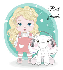 Best friends girl and elephant