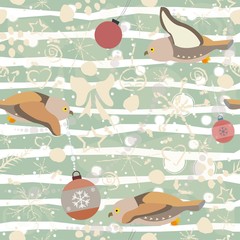 Cute Seamless Winter Pattern with owls and winter doodles. Vector Illustration.