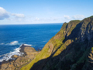 View from the rock down to the Gian's causeway in Northern Ireland 