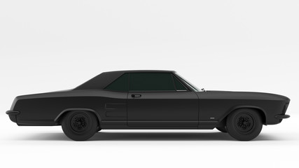 Powerful Matte Black Gangster Luxury 1960's Style Car 3d illustration 3d render