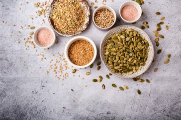 Various cereals and grains in bowls