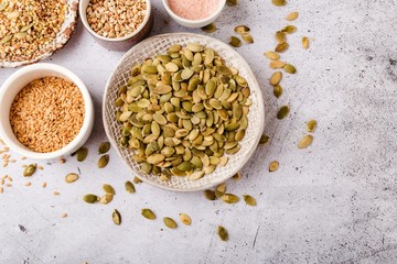 Various cereals and grains in bowls