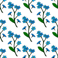 Seamless background of beautiful blue flowers forget-me-nots. Endless pattern for your design.