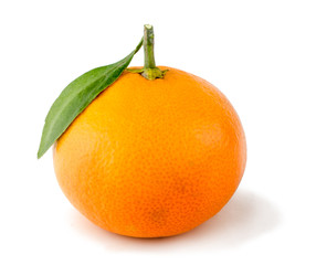 Tangerine with green leaf isolated on a white background