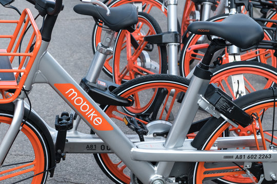 Mobike bikes bicycles in Berlin, Germany - June, 2018