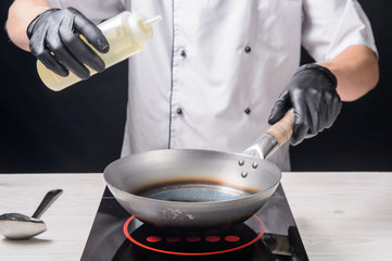 Chef cooks ramen in stages