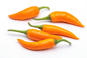 Chili pepper isolated on a white background.Close up orange chili on white.