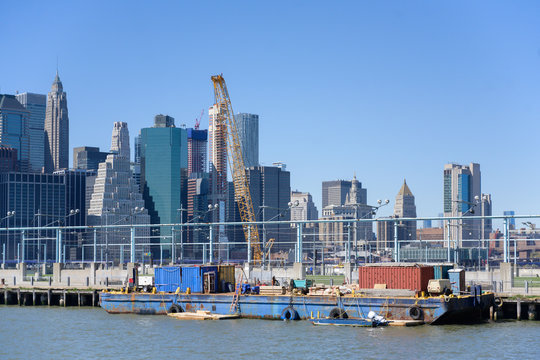 New York City skyline and Brooklyn marina