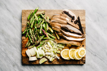 Sliced ingredients on a cutting board
