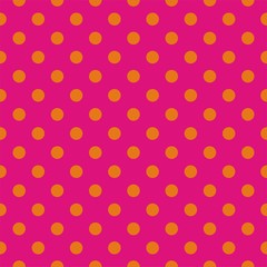 Orange dots, neon pink background pop art seamless vector pattern