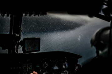 Windscreen and dashboard in cockpit