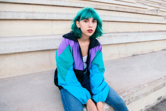 Cool teenager with turquoise hair
