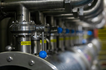 serving vessels handles and bright beer tanks piping system control and pressure monitoring, beer brewery beerhouse factory equipment and machines