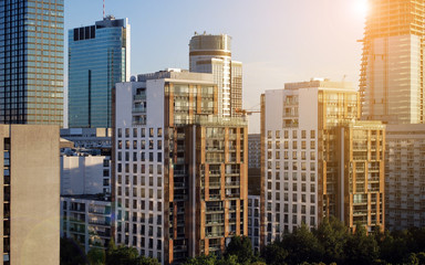 Sunset over the modern city.