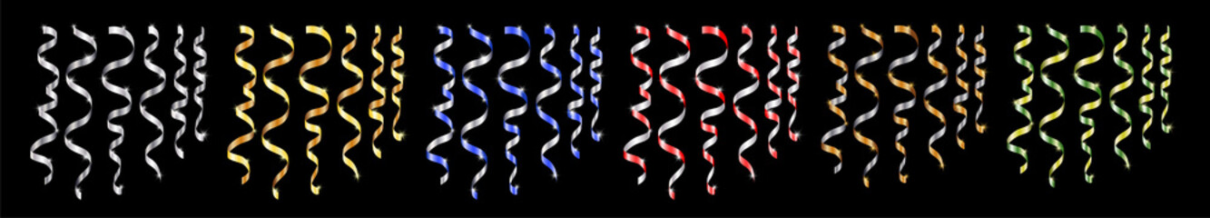 Set of ribbons in different colors. Vector colored ornaments for the design of cards, banners, certificates, awards, invitations.