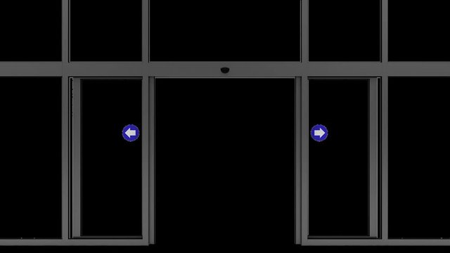 Entrance, in subjective view, of a sliding automatic door that opens, 3d rendering, 3d illustration