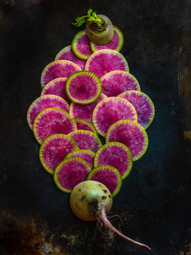 sliced watermelon radishes