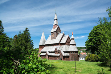 Fototapeta na wymiar Gustav-Adolf-Stabkirche, Hahnenklee, Deutschland