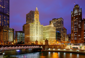 Fototapeta na wymiar Wrigley Building along chicago River, Chicago, Illinois, United States