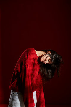 brunette girl posing in studio shooting