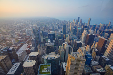 Fototapeta na wymiar Elevated view of Chicago seen from Skydeck, Chicago, Illinois, United States