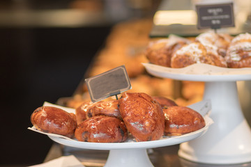 Croissants of different flavors, butter, chocolate and nuts. kosher food.