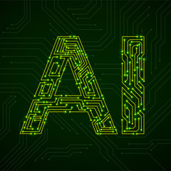 Artificial Intelligence with circuit board. Abstract technology concept