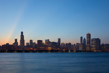 Obraz premium Chicago Skyline at sunset, Chicago, Illinois, United States