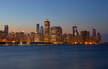 Fototapeta na wymiar Chicago Skyline at blue hour, Chicago, Illinois, United States