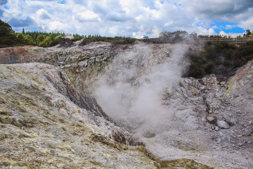 White steam is always present at Wai-O-Tapu Thermal Wonderland near Rotorua, North Island, New...
