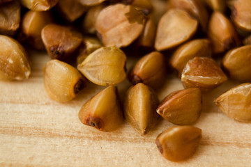 buckwheat on a wooden natural background macro shot from above