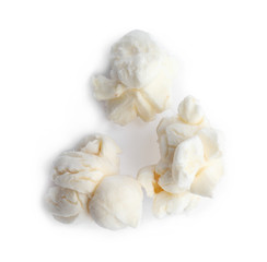 Tasty fresh pop corn isolated on white, top view