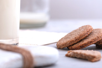 Tasty cookie tied with braid. Cookies for breakfast.