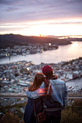 Couple of love is enjoying travel  in Bergen, Norway