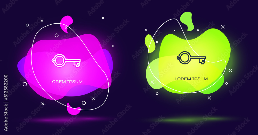 Poster line ancient key for game icon isolated on black background. abstract banner with liquid shapes. vec
