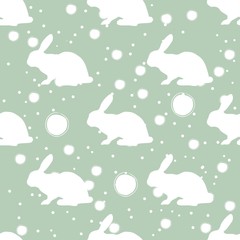 Seamless pattern with silhouette of bunny on pink background. Flat Design. Vector Illustration