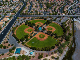 Fototapeta premium Aerial photo of baeball field complex