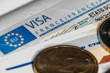 Schengen visa in the passport. Issued by the French Embassy. This sample of the Schengen visa has been put into circulation since 2019.