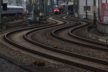 curvy train tracks in the evening