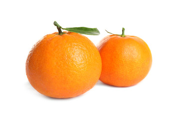Fresh ripe juicy tangerines isolated on white