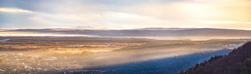 Morning city in the fog