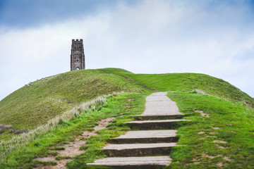 Glastonbury Tor in Somerst Uk Historical site and landmark in england and believed to be burial...