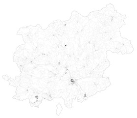 Satellite map of Province of Benevento towns and roads, buildings and connecting roads of surrounding areas. Campania region, Italy. Map roads, ring roads