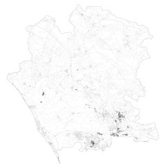 Satellite map of Province of Caserta towns and roads, buildings and connecting roads of surrounding areas. Campania region, Italy. Map roads, ring roads
