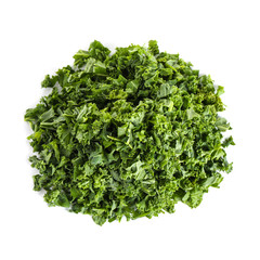 Fresh green kale leaves isolated on white, top view
