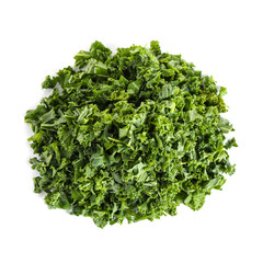 Obraz premium Fresh green kale leaves isolated on white, top view