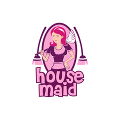 Housemaid Logo Stock Vector Illustration. unique maid logo. cleaning service. house maid. vector illustration