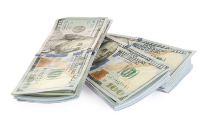 Dollar banknotes isolated on white. Money and finance
